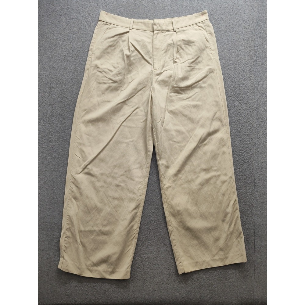 Madewell Women Pant 14 Khaki Wide Leg High Waist Pleated Pockets Casual Relaxed